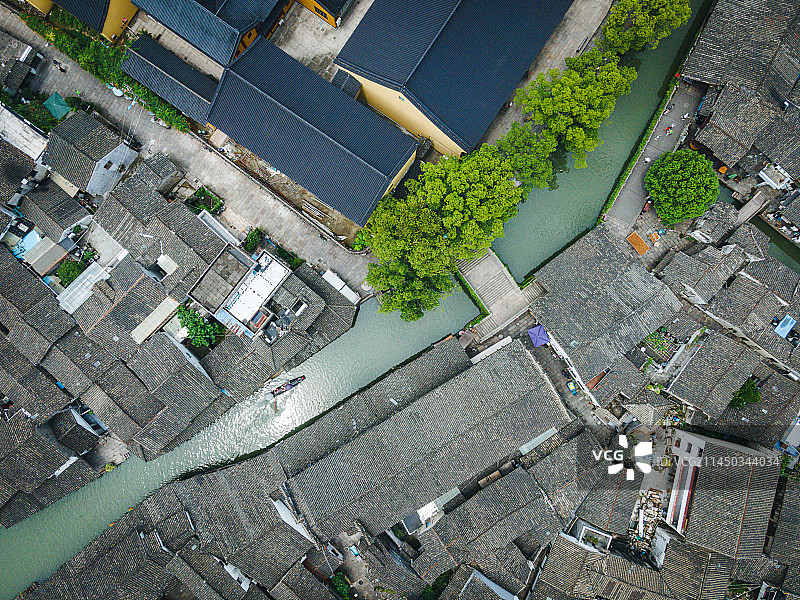 绍兴安昌古镇航拍风光图片素材