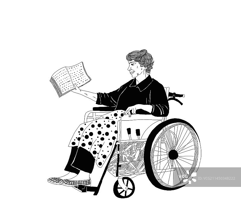 轮椅上看书的老人图片素材