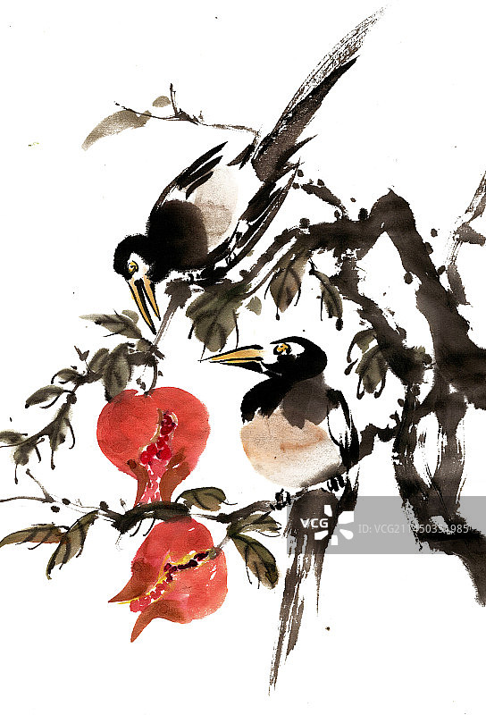 石榴与喜鹊图片素材
