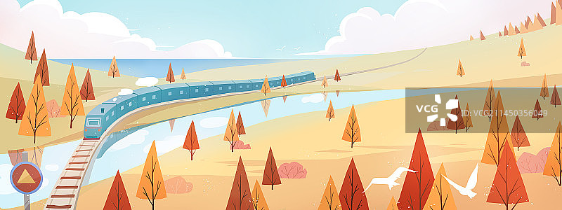 立秋旅行远行森林扁平清新风景横幅插画图片素材