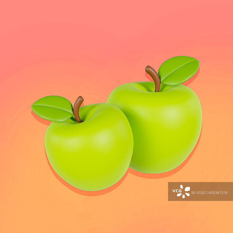 3D立体红苹果绿苹果水果插画图片素材
