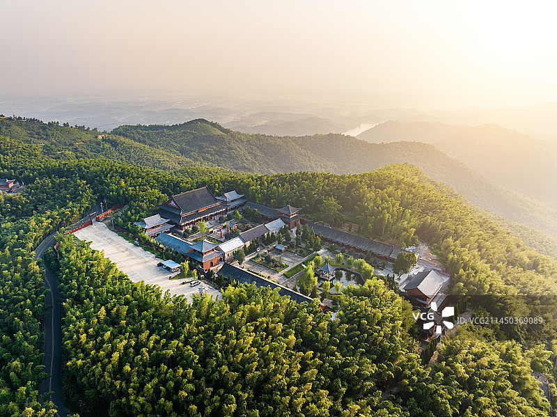 河南信阳固始县西九华山景区自然风景航拍图片素材