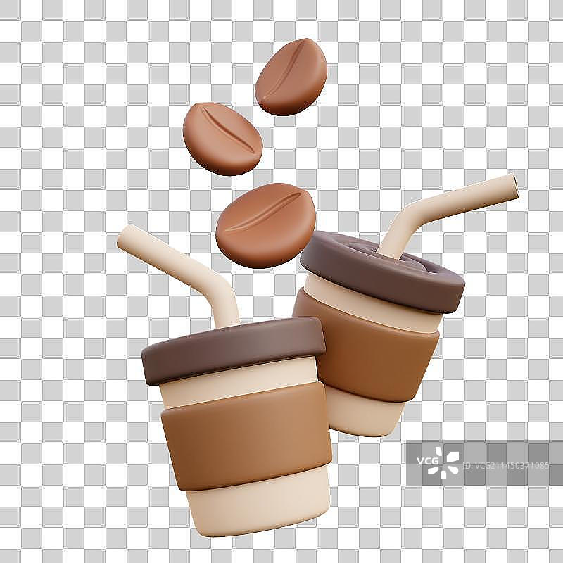 3D立体2个咖啡杯外卖饮料元素图片素材