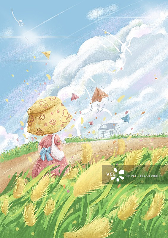 走在在花丛中的女孩图片素材