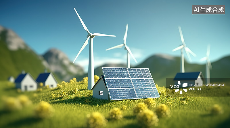 【AI数字艺术】风力光能发电可再生能源图片素材