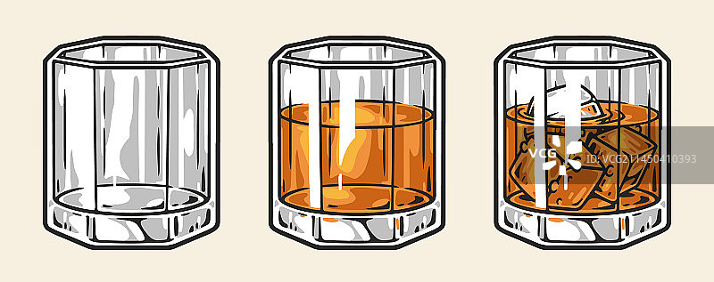 彩色威士忌酒杯组合标志图片素材