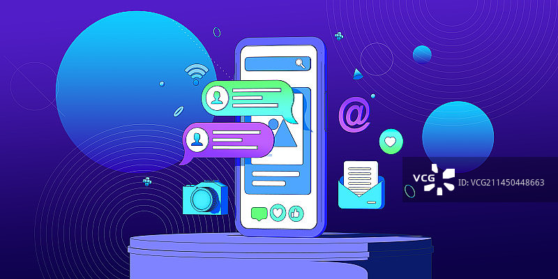 卡通扁平手绘风格移动端社交媒体主题插画图片素材