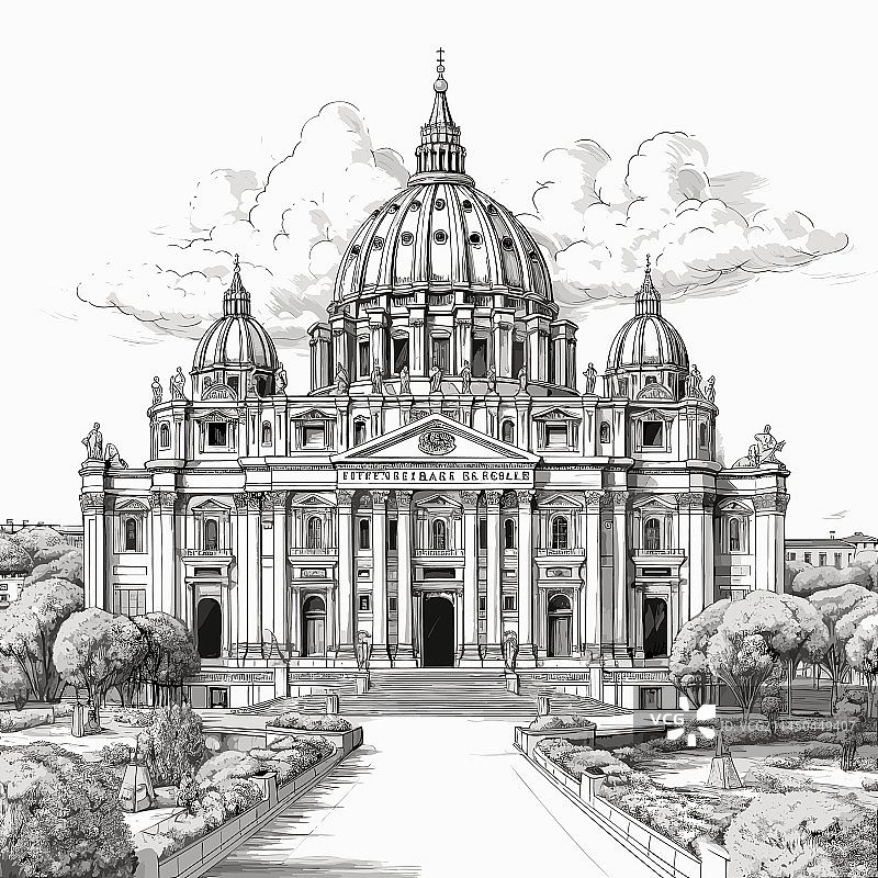 手绘圣彼得大教堂图片素材