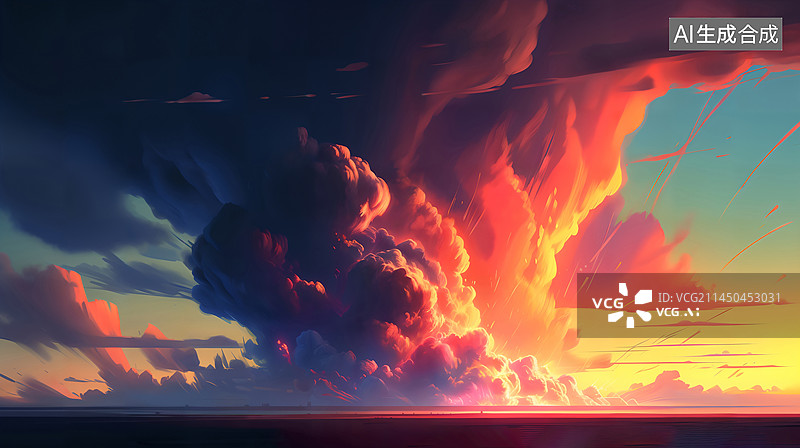 【AI数字艺术】原子弹核爆炸蘑菇云核战争反战插画图片素材