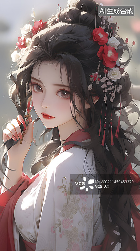 【AI数字艺术】国风二次元美少女手机壁纸图片素材