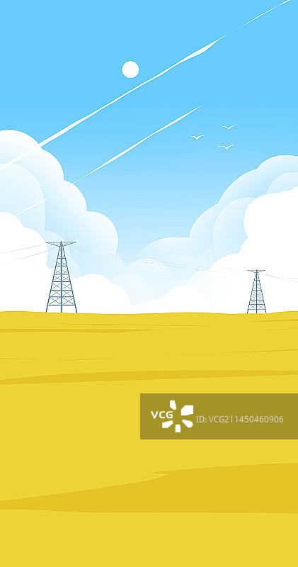 秋天麦子熟了乡村田园风景插画图片素材