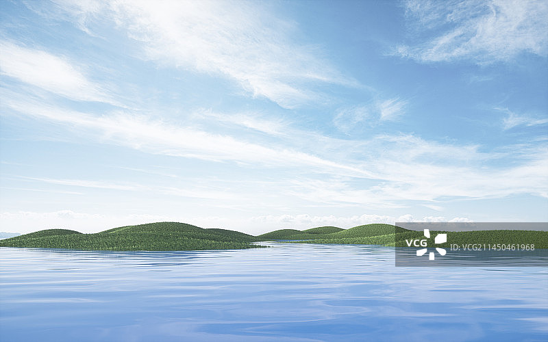 3d图形山峰平静水面场景图片素材