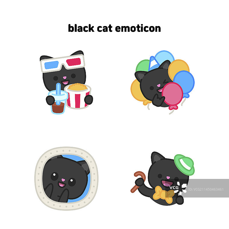 享受闲暇的黑猫角色插画图片素材