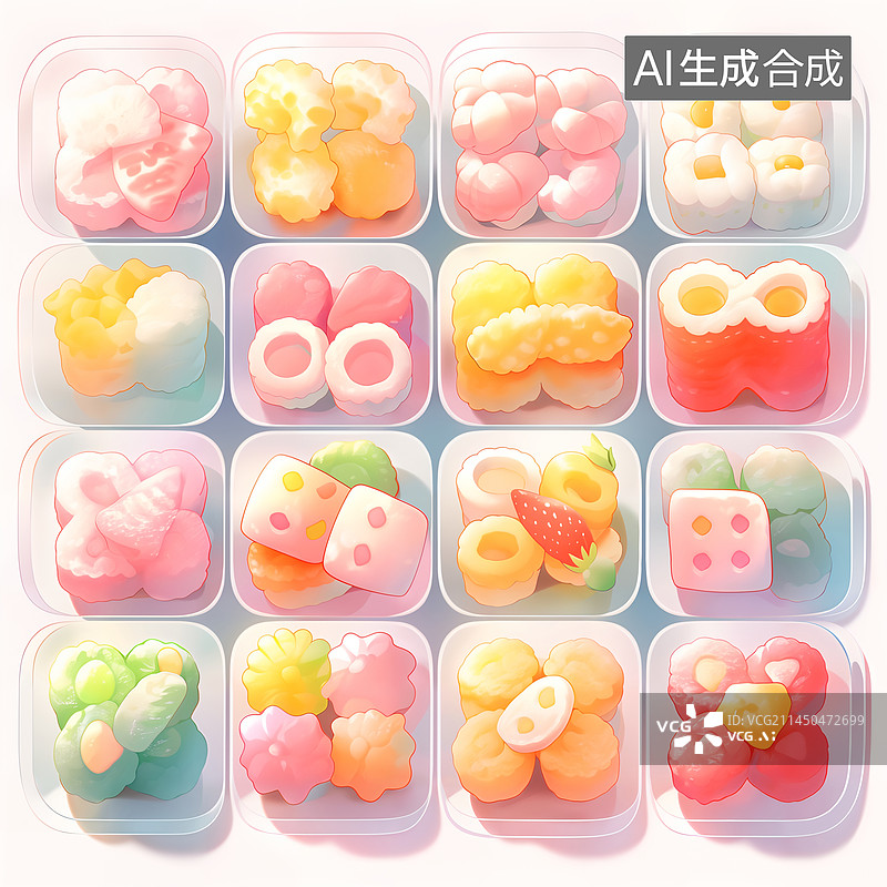 【AI数字艺术】一盒美味的彩色水果糖零食插画图片素材