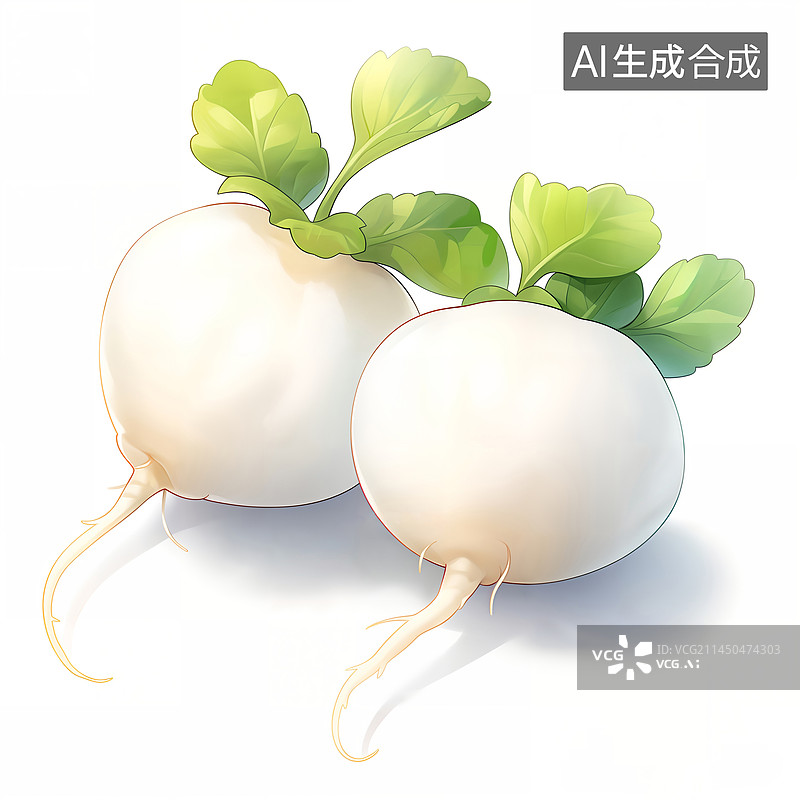 【AI数字艺术】两颗白萝卜蔬菜插画图片素材