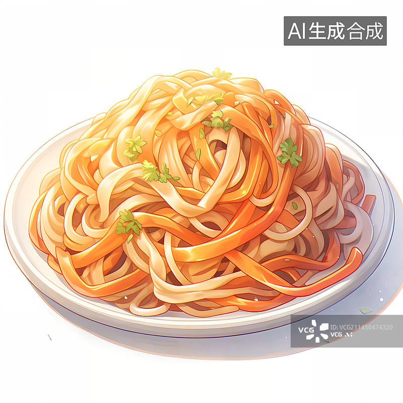 【AI数字艺术】一盘美味的炒面美食插画图片素材