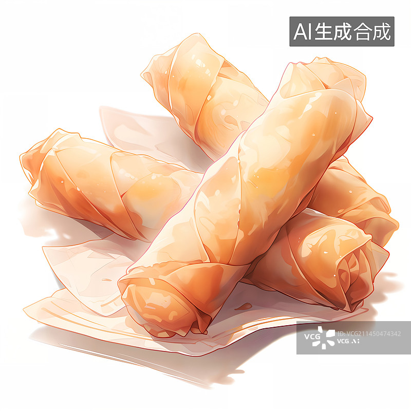【AI数字艺术】一盘美味的炸春卷美食插画图片素材