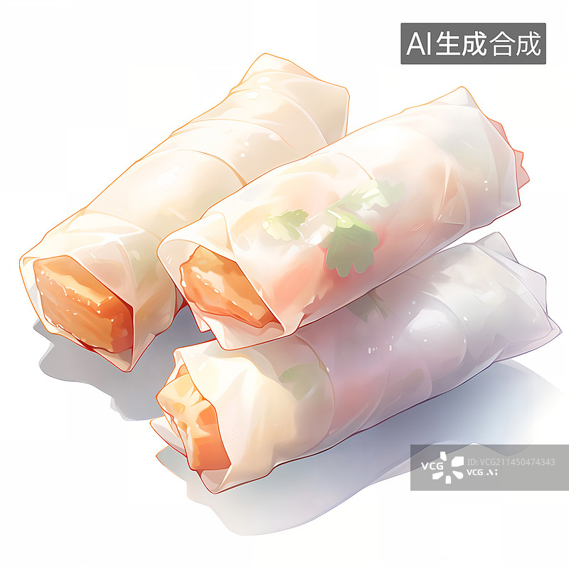 【AI数字艺术】一盘美味的炸春卷美食插画图片素材