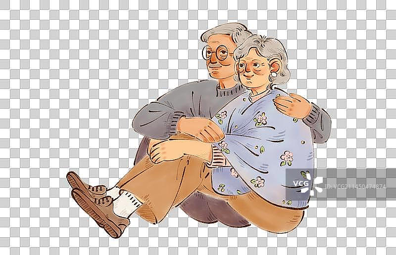 手绘可爱的父母爱情温馨相伴坐着的夫妻插画图片素材