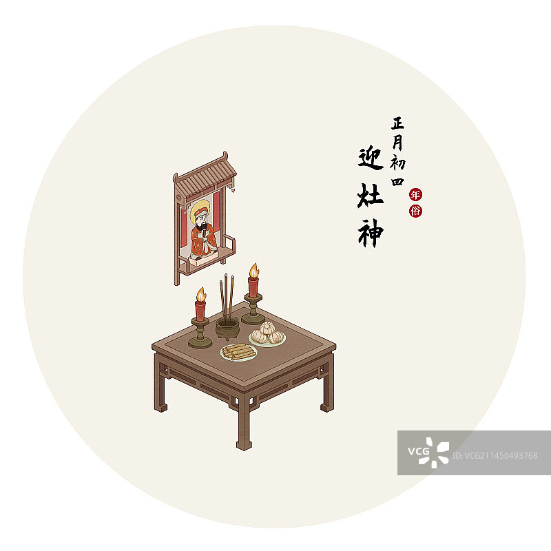 年俗系列插画正月初四图片素材