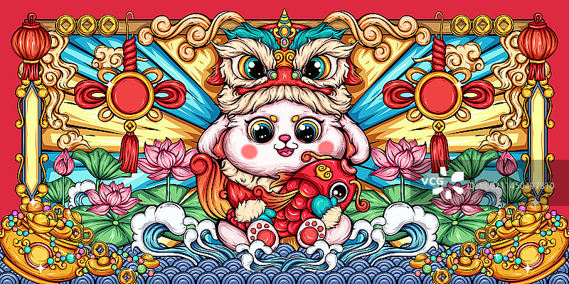 新年喜庆年年有余国潮插画图片素材