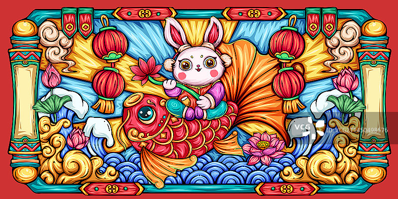 春节喜庆年年有鱼国潮矢量插画图片素材