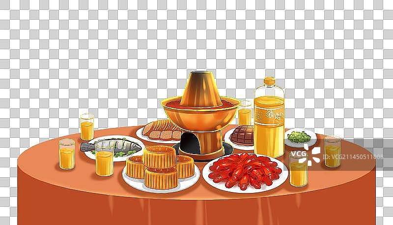 一桌美食饭菜手绘插画PNG素材图片素材