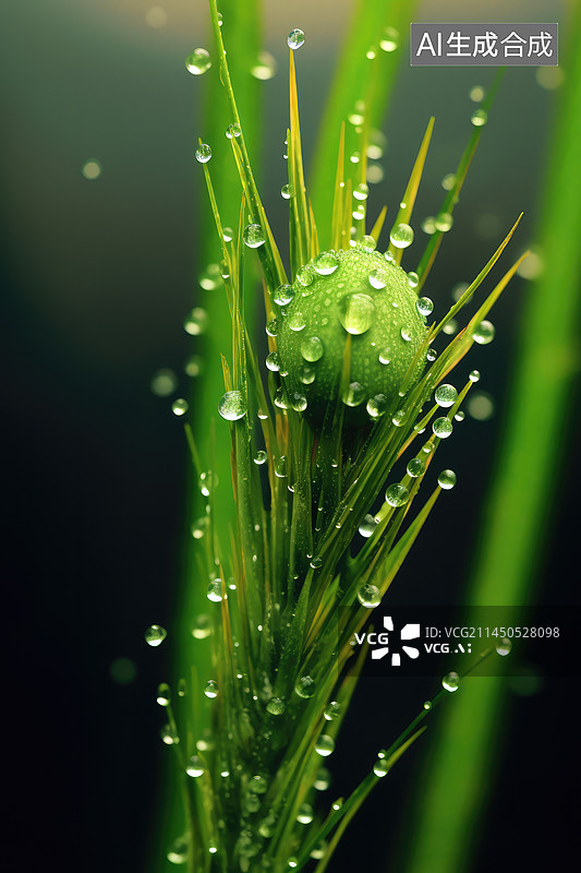 【AI数字艺术】沾着水珠的青草图片素材