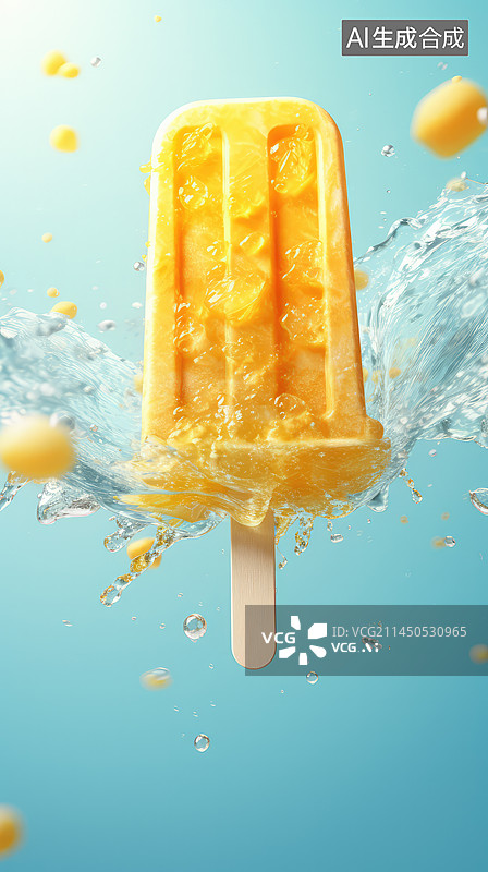【AI数字艺术】蓝色背景中的黄色棒冰图片素材
