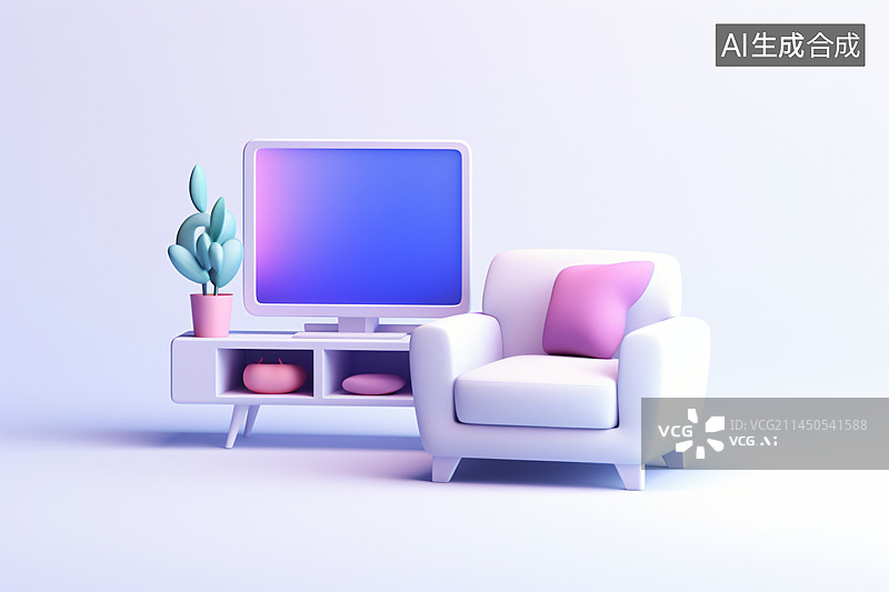【AI数字艺术】电视和沙发的3D图标图片素材