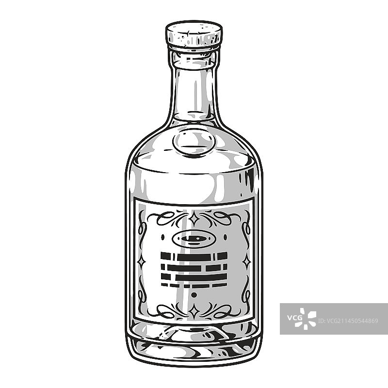 波旁酒瓶单色复古标签图片素材