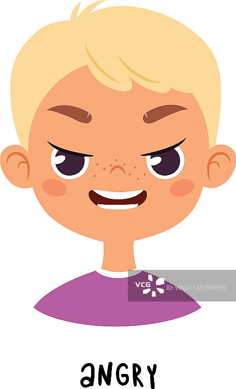 表达愤怒表情的可爱金发男孩图片素材