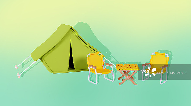 3D立体帐篷桌椅插画图片素材
