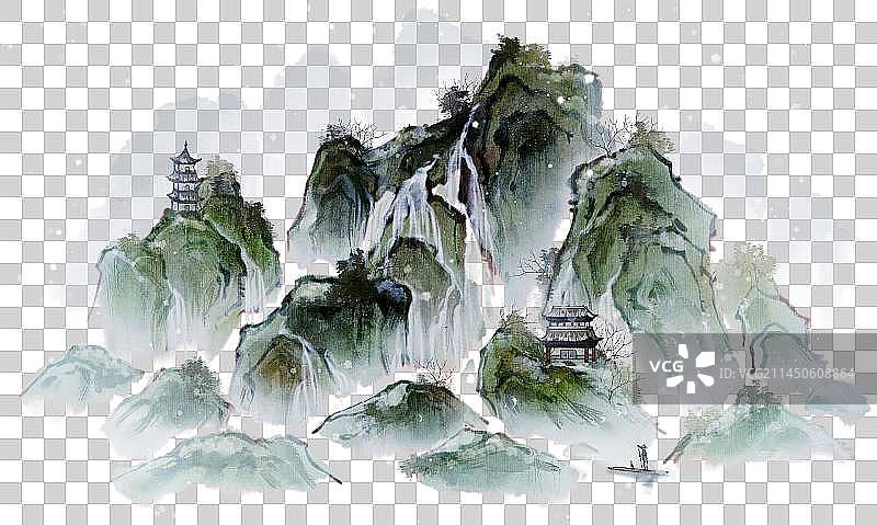 水墨国风古风插画场景-冬山图片素材