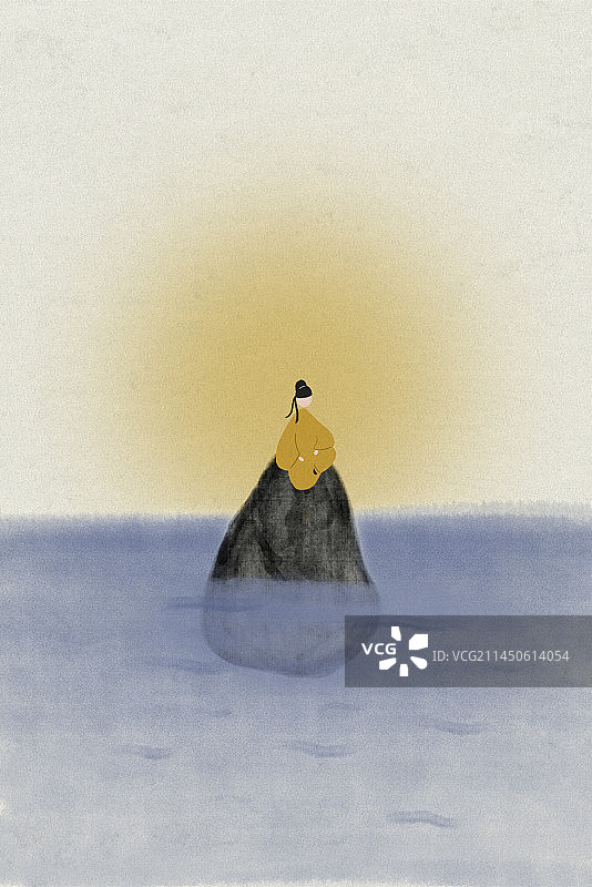 远离小人 水墨水彩治愈个性插画图片素材