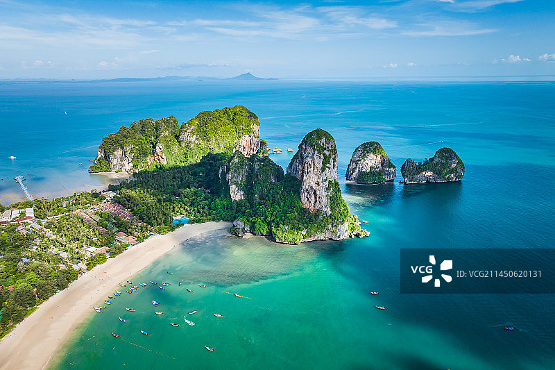 泰国甲米莱雷海滩Railay热带岛屿海滨自然风光航拍图片素材