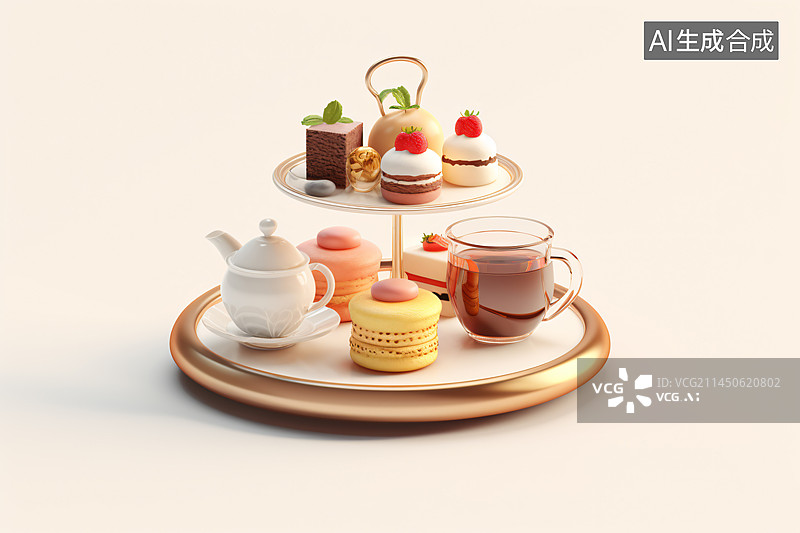 【AI数字艺术】下午茶的蛋糕点心3D图标图片素材