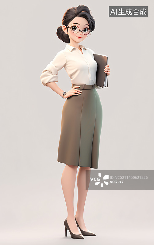 【AI数字艺术】女老师3D卡通人物图片素材