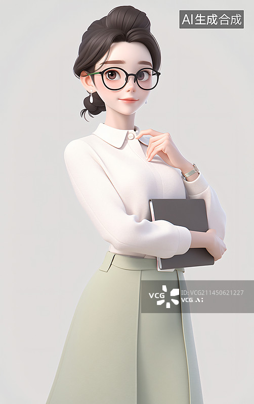 【AI数字艺术】女老师3D卡通人物图片素材