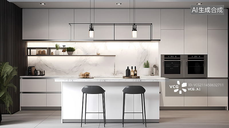 【AI数字艺术】厨房样板间图片素材