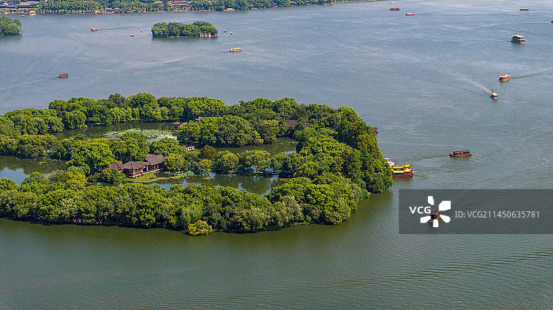 航拍杭州西湖三潭印月图片素材