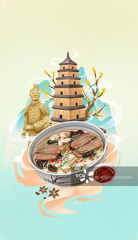 陕西西安传统美食之牛羊肉泡馍图片素材