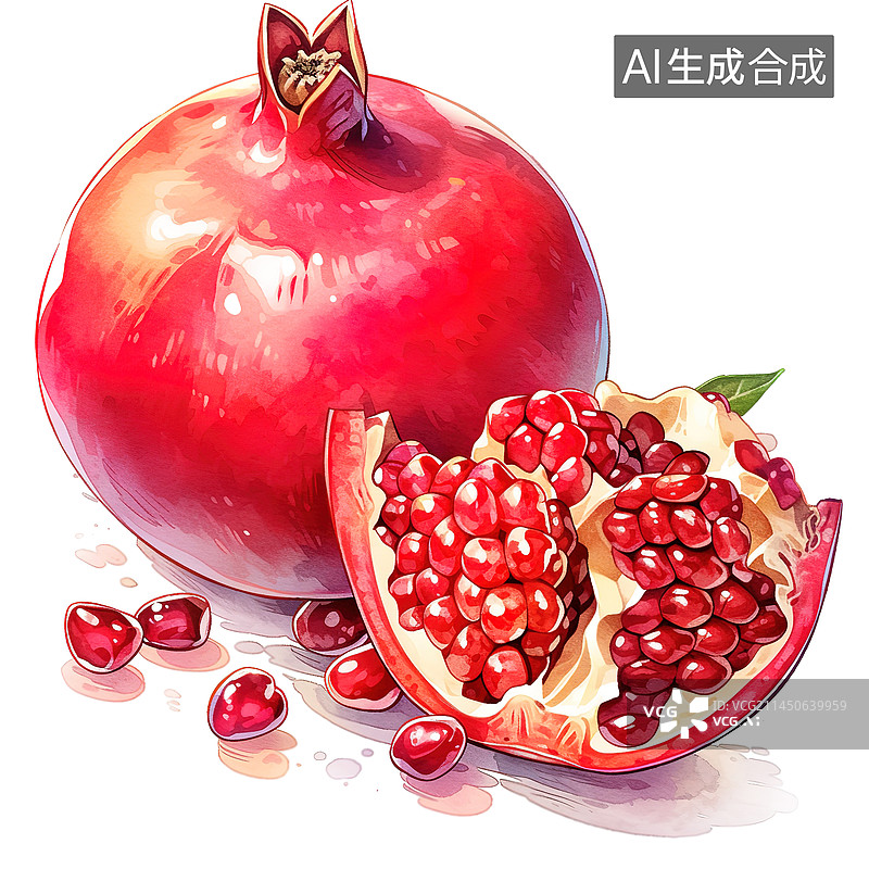 【AI数字艺术】成熟的石榴水彩插画图片素材