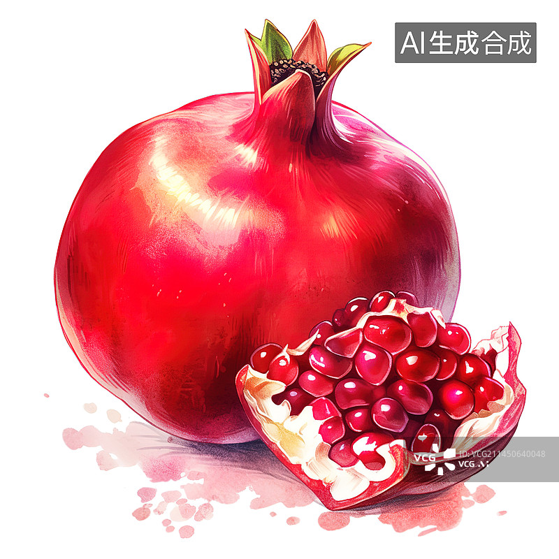 【AI数字艺术】成熟的石榴水彩插画图片素材