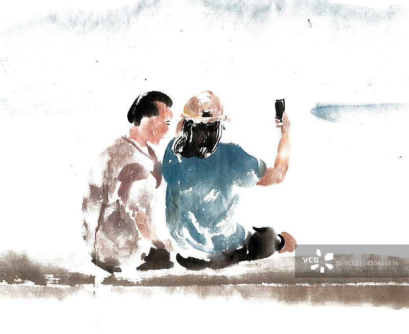 海边自拍的情侣图片素材