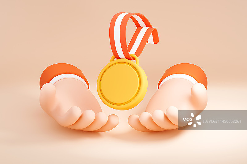 3D可爱卡通手捧奖牌图片素材