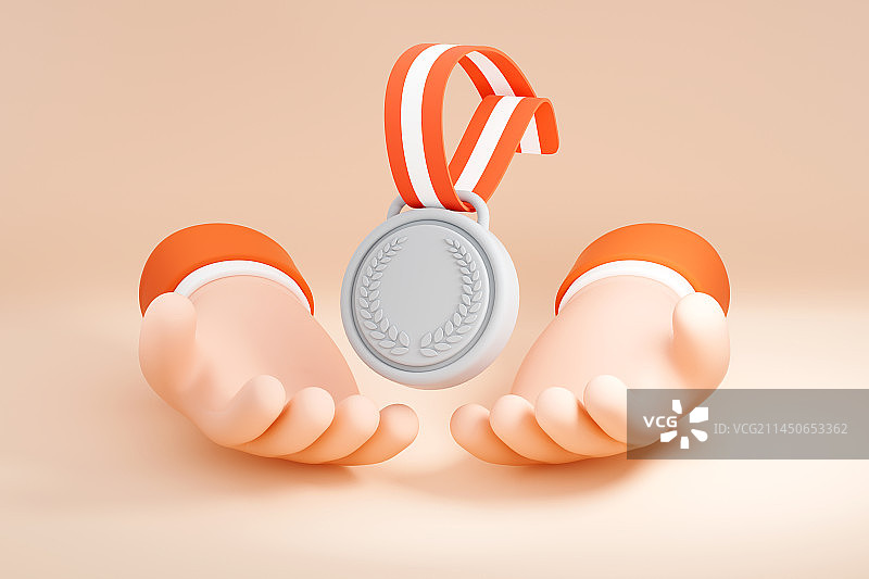 3D可爱卡通手捧奖牌图片素材