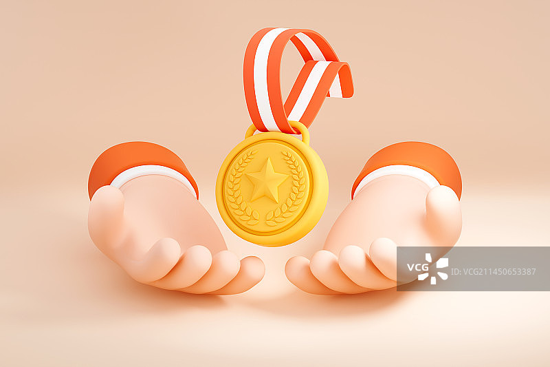 3D可爱卡通手捧奖牌图片素材