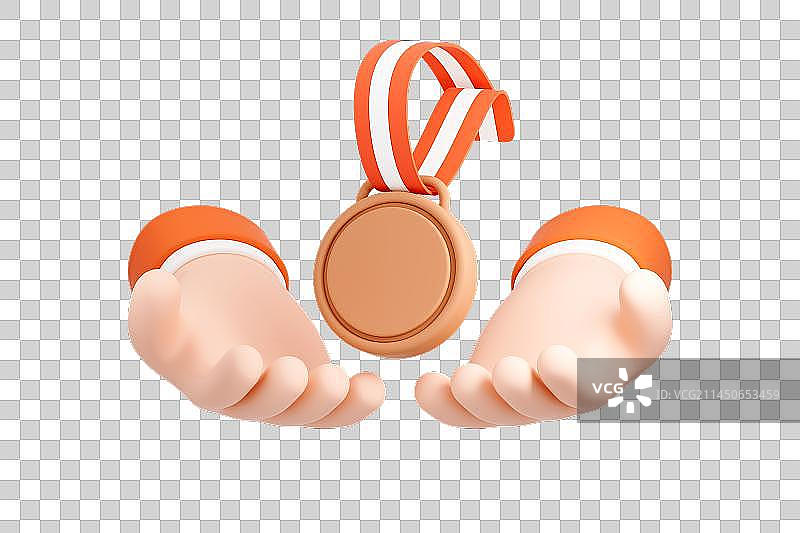 3D可爱卡通手捧奖牌图片素材