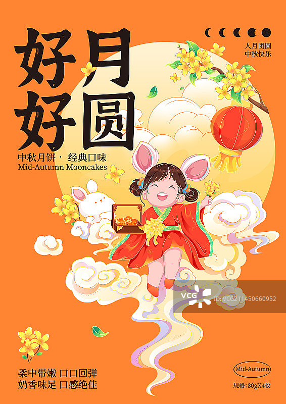 国风中秋嫦娥玉兔祝福矢量海报图片素材